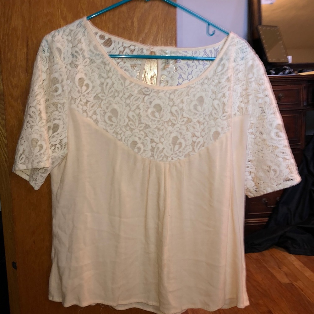 cream and white top